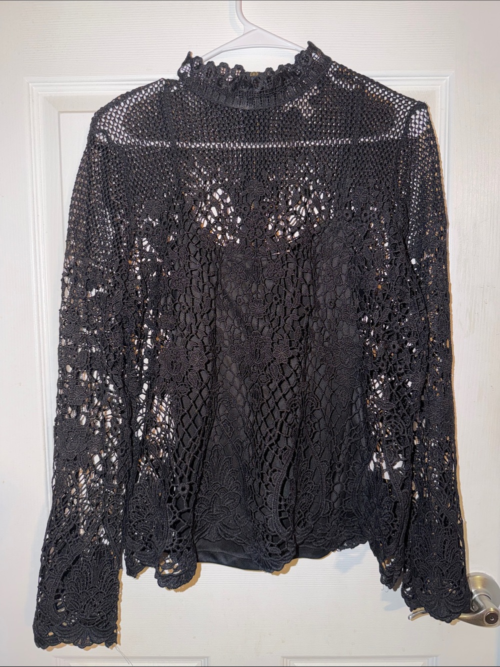 Style & Co. Black Lace Mock Neck Top with Camisole & Full Zip Back